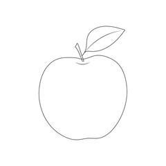 Apple Line Art Illustration – Organic Fruit Outline with Leaf for Vegan Nutrition & Botanical Design