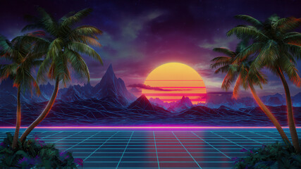 Fototapeta premium Tropical sunset with palm trees