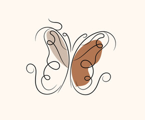 Hand-drawn vector sketch illustration of an abstract background with a powerful woman's hand, butterfly, and snake design