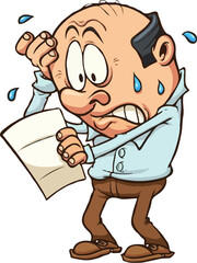 man looking tense while seeing bills