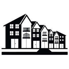 Row of Minimalist Townhouses – Community Icon Vector Illustration for Real Estate Design, Urban Planning Graphics, Housing Apps, Neighborhood Branding, and Architecture-Themed Elements