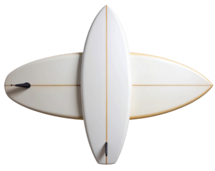 Classic White Surfboard, Top-Down View with Centered Fin Detail, Isolated on Transparent Background PNG