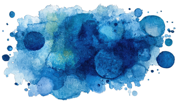 Abstract watercolor blob of deep blues and light teal