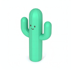 Minimalist 3D Render Cute Cactus with Happy Face Plant Illustration