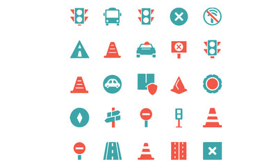 Transportation and Traffic Icon Set Highway, Car, Road, and Traffic Sign Symbols

