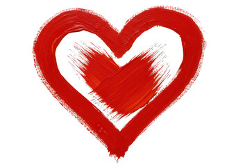 A vibrant red heart painted with bold brushstrokes stands out against a clean transparent background