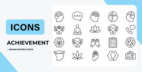 Achievement Icons 25 Editable Line Icons for Success, Goals, and Mindfulness