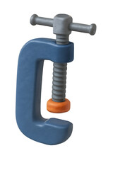 A sturdy C-shaped clamp used for holding objects securely during woodworking or metalworking projects.