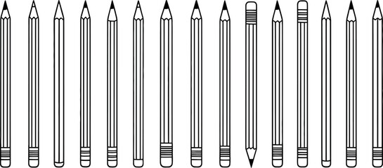 Vector illustration:  Simple black and white pencils, neat row.