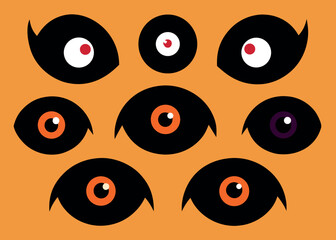 Vector art of a set of cartoon eyes with orange and red irises creates a spooky and halloweenthemed design