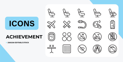 Airplane Achievement Icons A Collection of 24 Line Icons for Flight and Travel