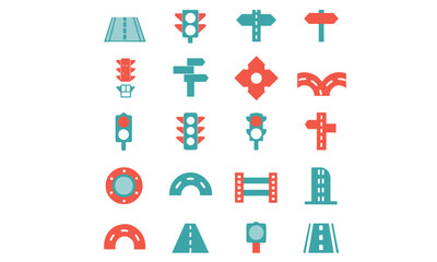 Transportation and Traffic Icon Set Highway, Car, Road, and Traffic Sign Symbols

