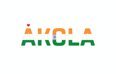I Love AKOLA, Typographic Design of I Love AKOLA on a white background, Flag Typography of AKOLA with heart, Vector design of I Love AKOLA