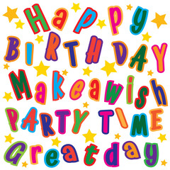 Happy birthday greeting card design with colorful text
