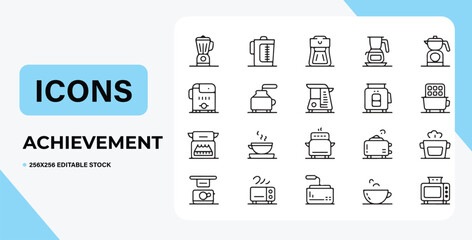Collection of kitchen appliance icons: A set of minimalistic outline icons depicting various kitchen appliances, conveying a sense of modern simplicity and culinary technology.