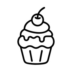 Cupcake Cherry Icon Line Art Minimal Dessert Bakery Sweet