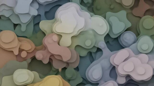 Abstract background of layered shapes with pastel color palette in paper cut style, organic shapes, abstract pattern, topography map concept.