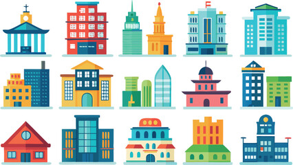 Obraz premium Vector art of a collection of colorful cartoon buildings creates a vibrant cityscape illustration