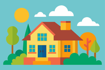 Naklejka premium Charming Suburban House Dream Home Illustration