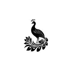 Fototapeta premium Silhouette of a peacock, dark and detailed, with tiny jewels