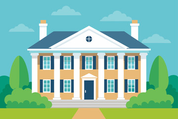Grand Colonial Mansion Architectural Design Illustration