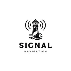 Coast Electrical Lighthouse with bolt shine transmit signal beacon hand drawn custom illustration logo icon design