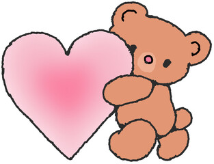 하트를 안고 있는 곰돌이 스티커 일러스트