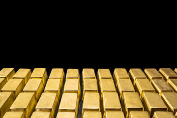 Obraz premium Bank gold bars, national gold reserv holdings concept. Savings and investments, business and finance
