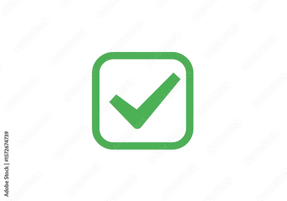 Poster a green check mark is displayed inside a rounded square on a transparent background