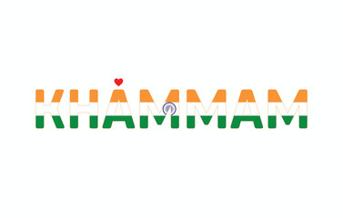 I Love KHAMMAM, Typographic Design of I Love KHAMMAM on a white background, Flag Typography of KHAMMAM with heart, Vector design of I Love KHAMMAM