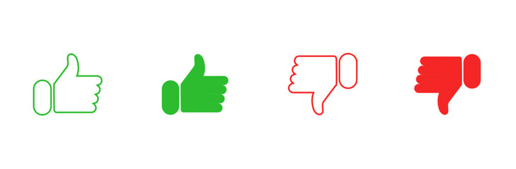 Thumbs up and thumbs down vector symbols. agreement and disagreement sign. positive and negative feedback concept.