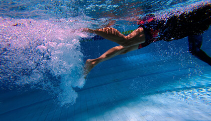 Sportsman swimming  trainning  of dolphin kick as freedive in a pool at summer vacation