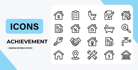 Real Estate Achievement Icons Home, Property, House, Mortgage, Key