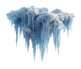 Melting ice formation natural landscape digital view. Isolated on transparent background, png.