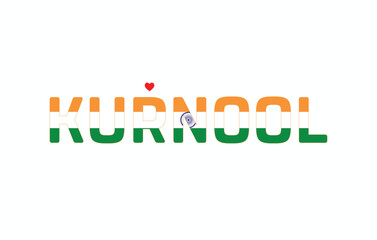I Love KURNOOL, Typographic Design of I Love KURNOOL on a white background, Flag Typography of KURNOOL with heart, Vector design of I Love KURNOOL