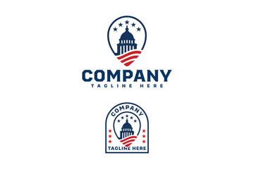 Logo design featuring the US Capitol dome with stars and flag stripes in a modern badge style. Ideal for political branding, civic organizations, or government-related use.