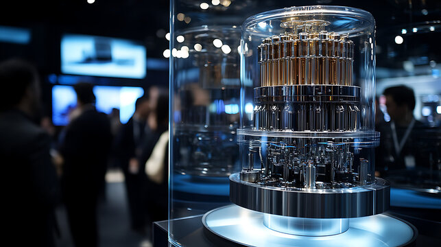 IBM Q System One Quantum Showcase &ndash; Elegant quantum computer presented in a glass enclosure at CES, symbolizing the future of computation
