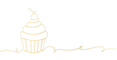 Continuous line drawing of a cupcake. Muffin single line art illustration eps 10