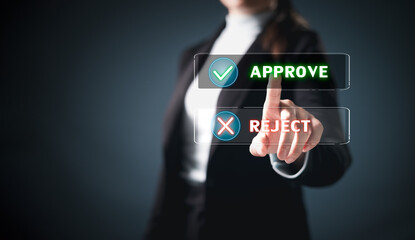 Corporate digital interface, technology business management by integrating strategy, workflow, decision-making process approve, reject selections, ensuring efficient approval, rejection choices.