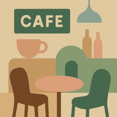 Retro cafe minimalist illustration.