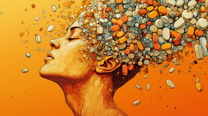 Neural Map of Substance Abuse – Stylized brain with fractured crystal paths showing the rewired reward system in addiction