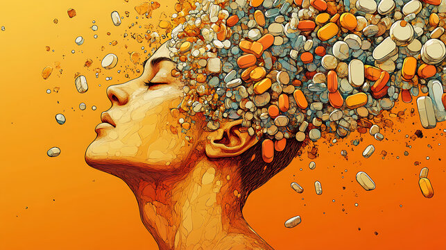 Neural Map of Substance Abuse – Stylized brain with fractured crystal paths showing the rewired reward system in addiction