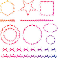 Barbed wire collection silhouette vector. Barbed wire metallic border elements, barb wire set, barb wire icon. Barbed wire fence on the border silhouette