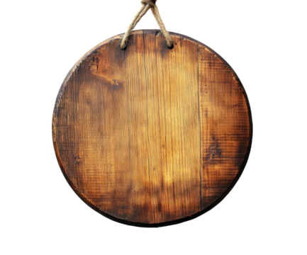 Crafting wooden circular board workshop rustic. Isolated on transparent background, png.