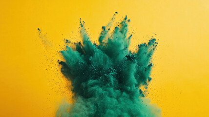 Vibrant Green Powder Explosion on Yellow Background explosion vibrant background green powder burst