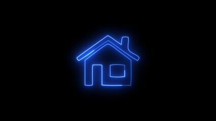 Glowing neon home icon, house apartment address sign symbol icon, icon property houses are Bright neon home icon 