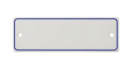 A clean white sign with a blue border offers a simple yet effective template for displaying custom text and branding, ready for graphics.