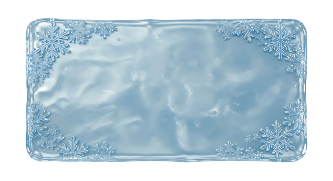 A wintery frame features cool, icy textures and delicate snowflake accents perfect for holiday or seasonal design elements.