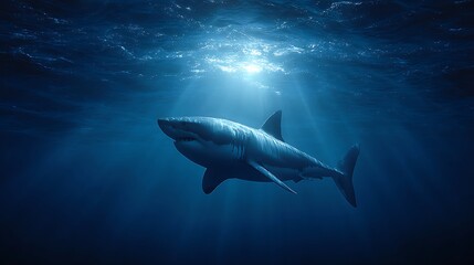 Obraz premium A Great White Shark Silhouette Against the Sunlit Ocean Surface