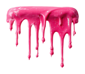 Dripping pink paint action abstract bright colors. Isolated on transparent background, png.